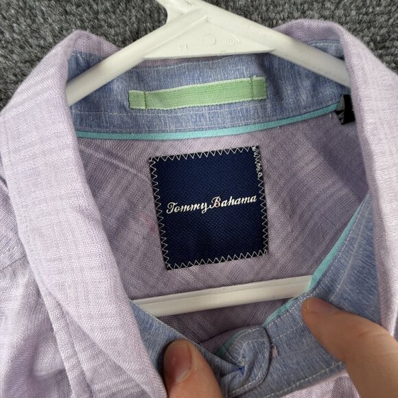 Tommy Bahama Linen Blend Purple Button Up Shirt Men Long Sleeve Large Woven - Picture 8 of 13